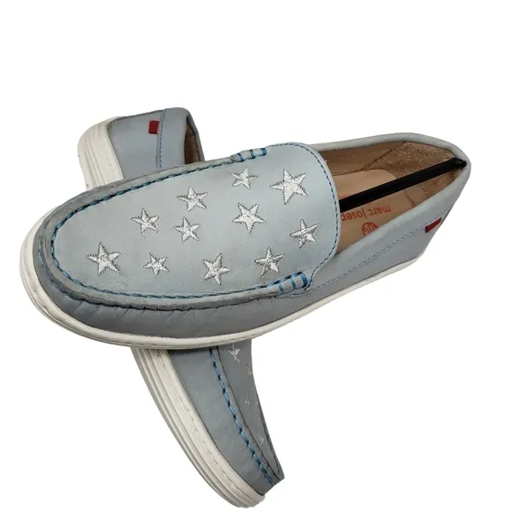 Marc Joseph | NIB Holland Light Grey Nobuck Silver Star Leather Loafers Girl 4.5