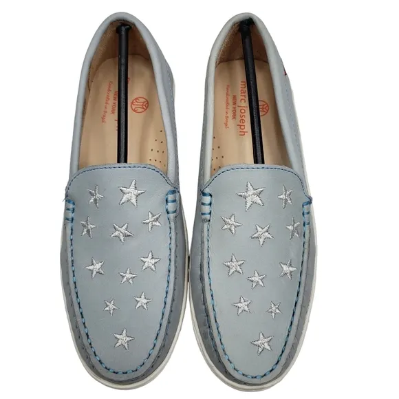 Marc Joseph | NIB Holland Light Grey Nobuck Silver Star Leather Loafers Girl 4.5