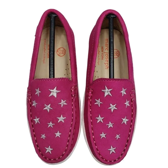 Marc Joseph | NIB Holland Pink Nobuck Silver Star Leather Chic Loafers Girl's 11