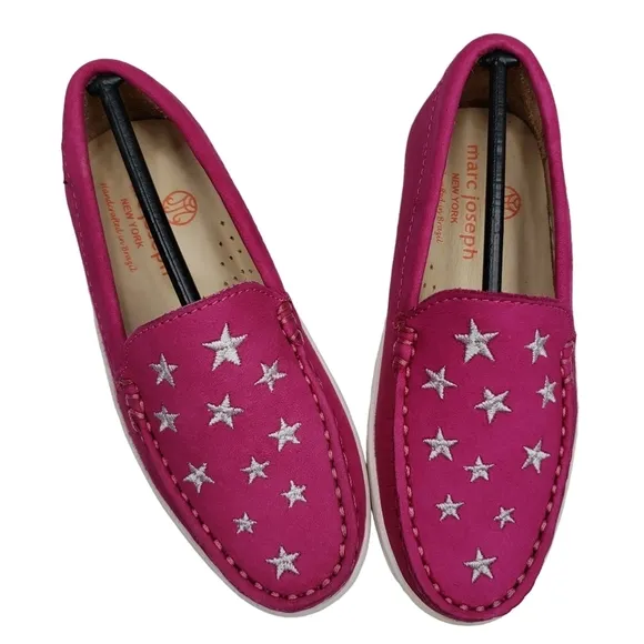Marc Joseph | NIB Holland Pink Nobuck Silver Star Leather Chic Loafers Girl's 11