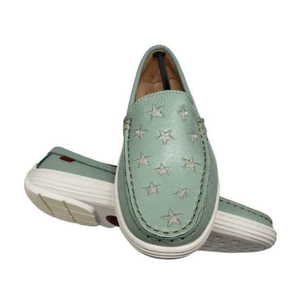Marc Joseph | NIB Holland Powder Green Grainy Silver Star Leather Loafers 2.5