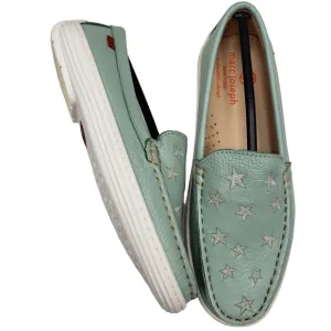 Marc Joseph | NIB Holland Powder Green Grainy Silver Star Leather Loafers 2.5