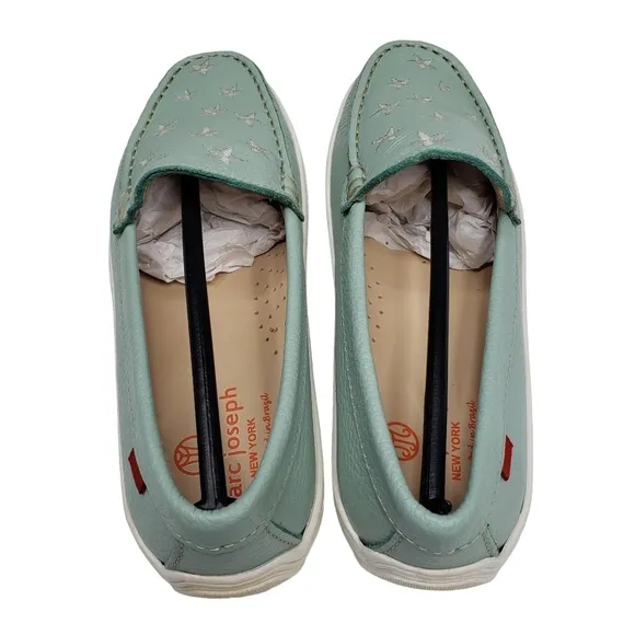 Marc Joseph | NIB Holland Powder Green Grainy Silver Star Leather Loafers 2.5