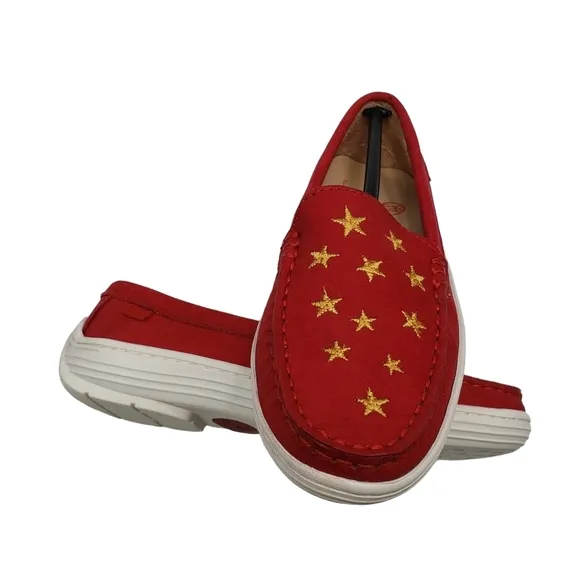 Marc Joseph | NIB Holland Red Nobuck Gold Star Leather Chic Loafers Girl's 12
