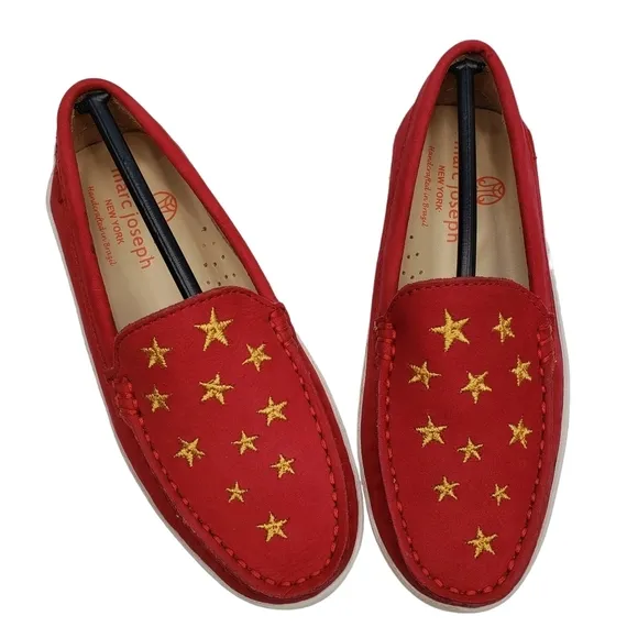 Marc Joseph | NIB Holland Red Nobuck Gold Star Leather Chic Loafers Girl's 12