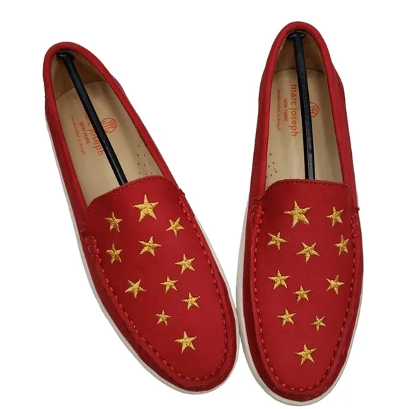 Marc Joseph | NIB Holland Red Nobuck Gold Star Leather Chic Loafers Girl's 5.5