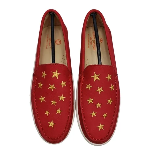 Marc Joseph | NIB Holland Red Nobuck Gold Star Leather Chic Loafers Girl's 5.5