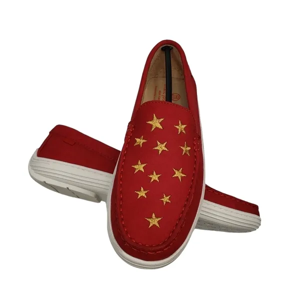Marc Joseph | NIB Holland Red Nobuck Gold Star Leather Chic Loafers Girl's 5.5