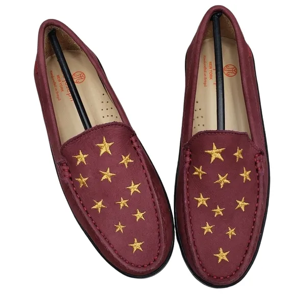 Marc Joseph | NIB Holland Wine Nobuck Gold Star Leather Loafers Girl's 4.5