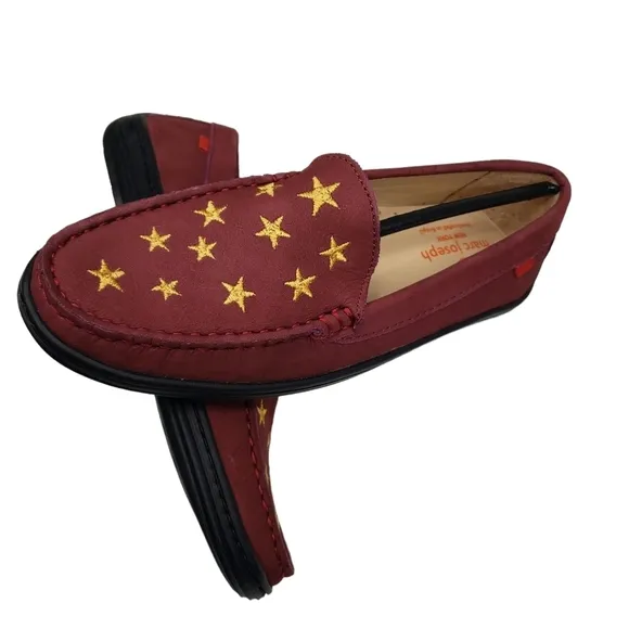 Marc Joseph | NIB Holland Wine Nobuck Gold Star Leather Loafers Girl's 4.5