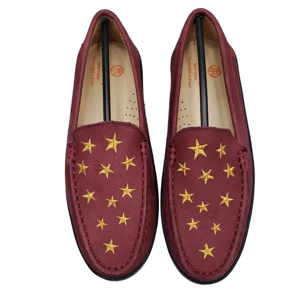 Marc Joseph | NIB Holland Wine Nobuck Gold Star Leather Loafers Girl's 4.5