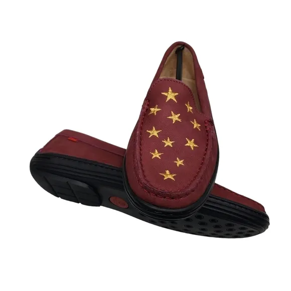 Marc Joseph | NIB Holland Wine Nobuck Gold Star Leather Loafers Girl's 4.5