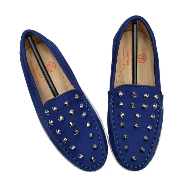 Marc Joseph | NIB Louisville Blue Nobuck Leather Preppy Studded Loafers Girl 11