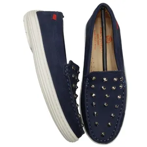Marc Joseph | NIB Louisville Navy Nobuck Blue Leather Studded Loafers Girl's 1.5