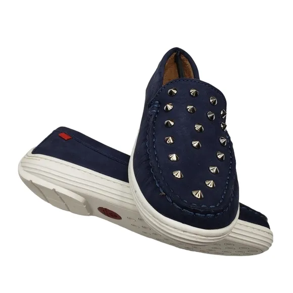 Marc Joseph | NIB Louisville Navy Nobuck Blue Leather Studded Loafers Girl's 1.5