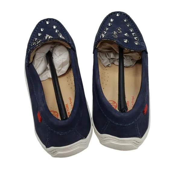 Marc Joseph | NIB Louisville Navy Nobuck Blue Leather Studded Loafers Girl's 1.5
