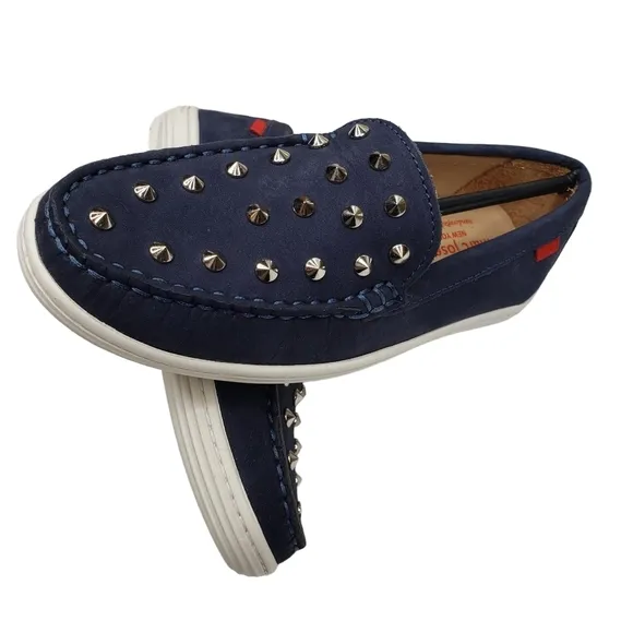 Marc Joseph | NIB Louisville Navy Nobuck Blue Leather Studded Loafers Girl's 1.5