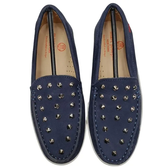 Marc Joseph | NIB Louisville Navy Nobuck Blue Leather Studded Loafers Girl's 1.5