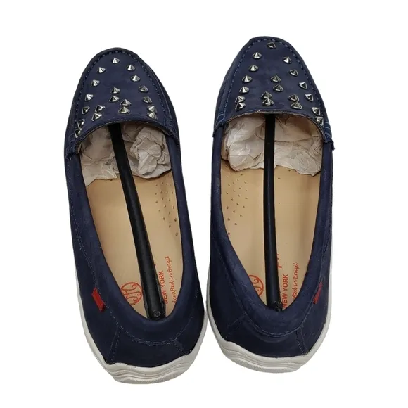 Marc Joseph | NIB Louisville Navy Nobuck Blue Leather Studded Loafers Girl's 4.5