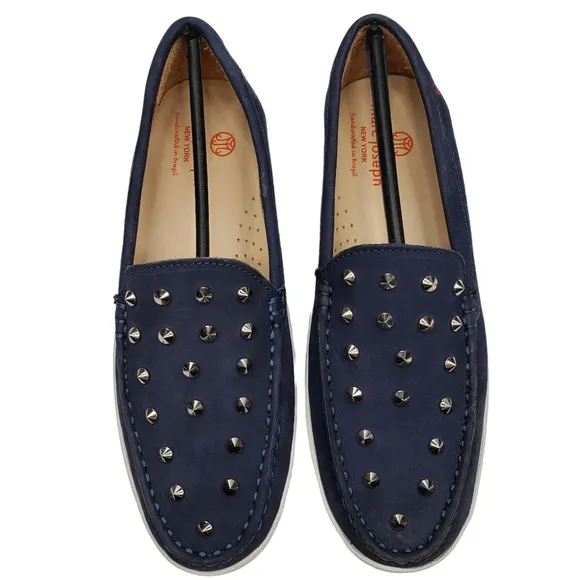 Marc Joseph | NIB Louisville Navy Nobuck Blue Leather Studded Loafers Girl's 4.5