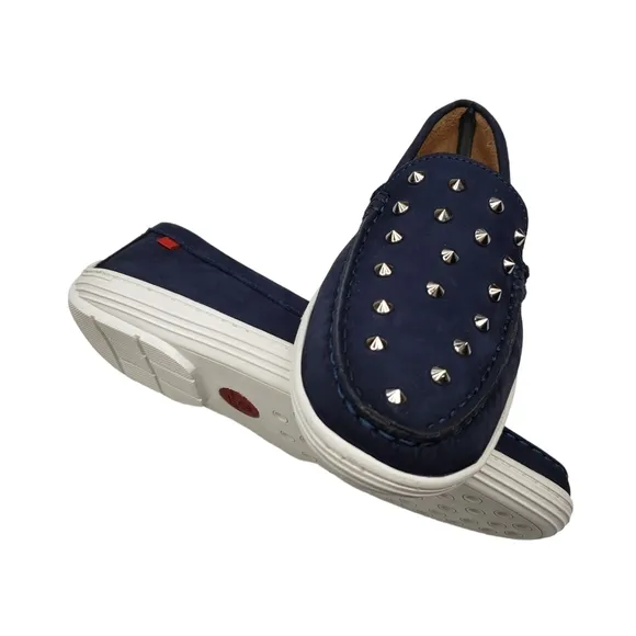 Marc Joseph | NIB Louisville Navy Nobuck Blue Leather Studded Loafers Girl's 4.5