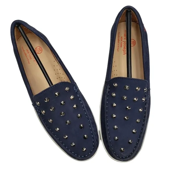 Marc Joseph | NIB Louisville Navy Nobuck Blue Leather Studded Loafers Girl's 4.5