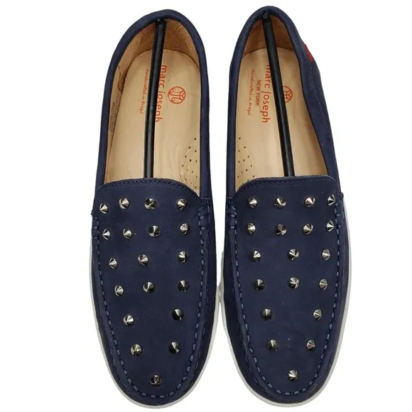 Marc Joseph | NIB Louisville Navy Nobuck Blue Leather Studded Loafers Girl's 5.5