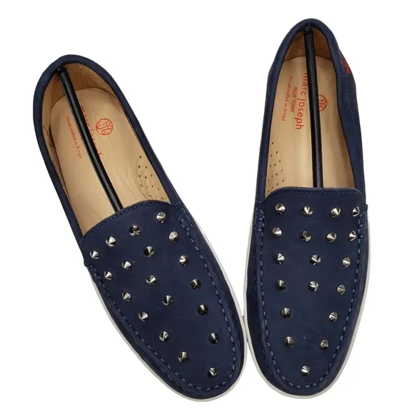 Marc Joseph | NIB Louisville Navy Nobuck Blue Leather Studded Loafers Girl's 5.5