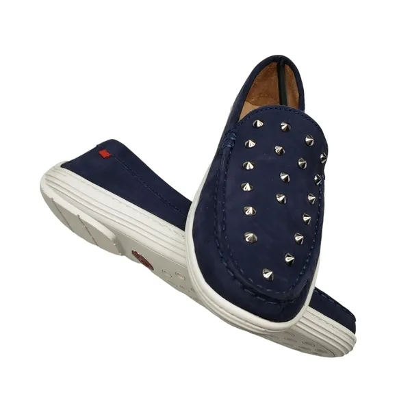 Marc Joseph | NIB Louisville Navy Nobuck Blue Leather Studded Loafers Girl's 5.5