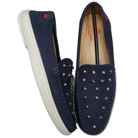 Marc Joseph | NIB Louisville Navy Nobuck Blue Leather Studded Loafers Girl's 5.5