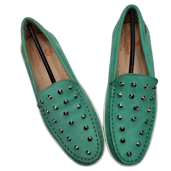 Marc Joseph | NIB Louisville Turquoise Nobuck Leather Studded Loafers Girl's 4