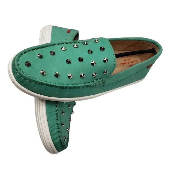 Marc Joseph | NIB Louisville Turquoise Nobuck Leather Studded Loafers Girl's 5.5