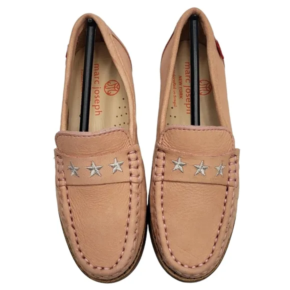 Marc Joseph | NIB Madison Blush Nobuck Silver Star Leather Loafers Girl's 10.5
