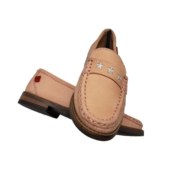 Marc Joseph | NIB Madison Blush Nobuck Silver Star Leather Loafers Girl's 10.5