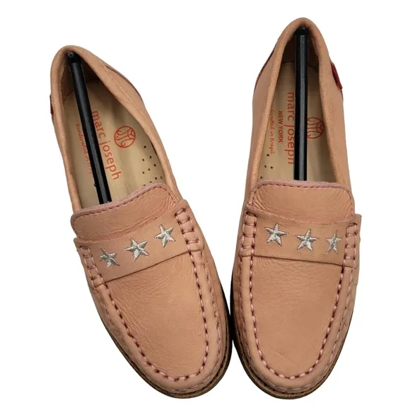 Marc Joseph | NIB Madison Blush Nobuck Silver Star Leather Loafers Girl's 10.5