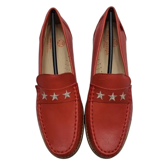 Marc Joseph | NIB Madison Coral Napa Silver Star Preppy Leather Loafers Girl's 3
