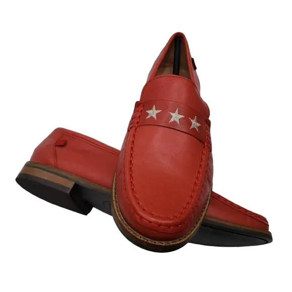 Marc Joseph | NIB Madison Coral Napa Silver Star Preppy Leather Loafers Girl's 3