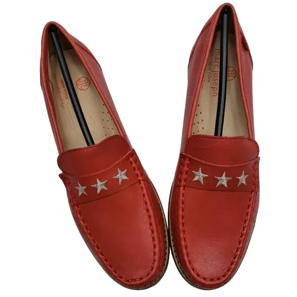 Marc Joseph | NIB Madison Coral Napa Silver Star Preppy Leather Loafers Girl's 3