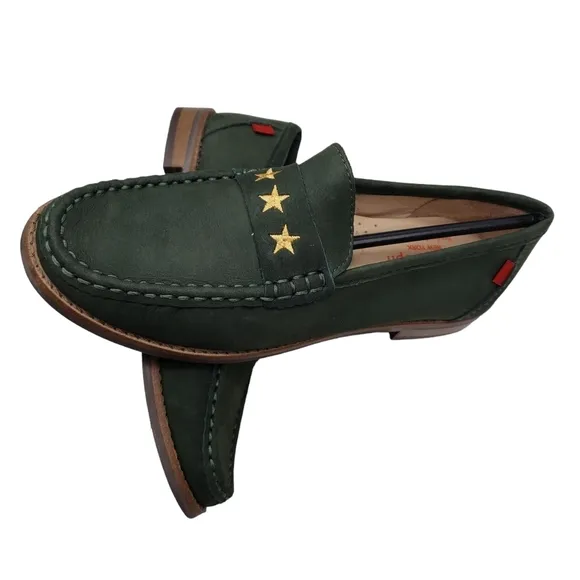Marc Joseph | NIB Madison Forest Green Gold Star Leather Loafers Girl's 3.5