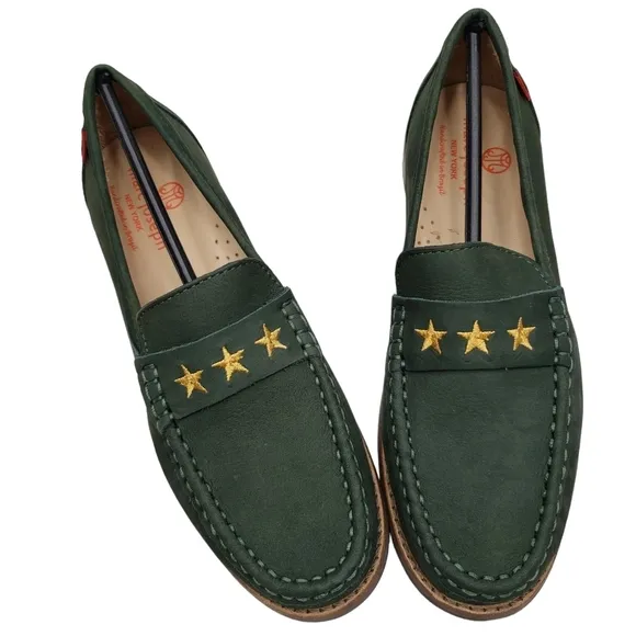 Marc Joseph | NIB Madison Forest Green Gold Star Leather Loafers Girl's 3.5