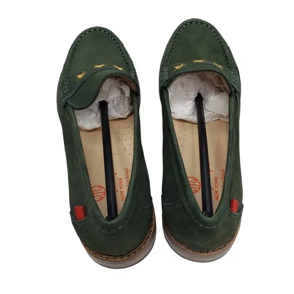 Marc Joseph | NIB Madison Forest Green Gold Star Leather Loafers Girl's 3.5