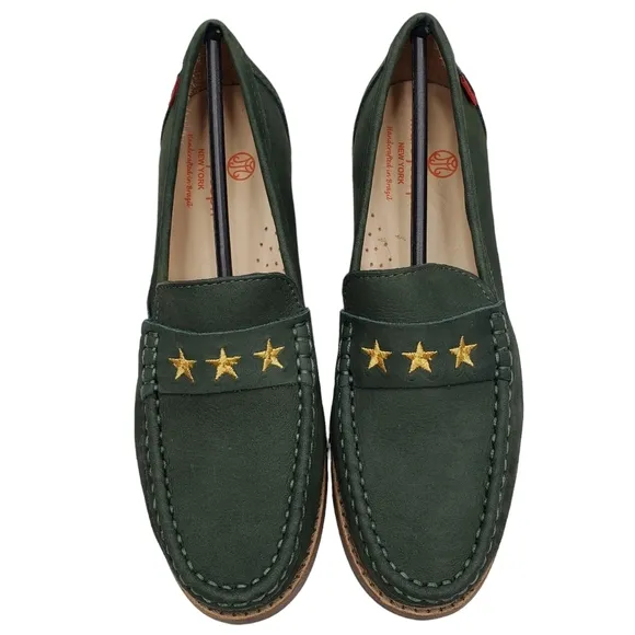 Marc Joseph | NIB Madison Forest Green Gold Star Leather Loafers Girl's 3.5