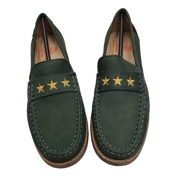 Marc Joseph | NIB Madison Forest Green Gold Star Leather Loafers Girl's 3.5