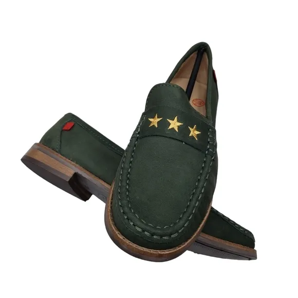 Marc Joseph | NIB Madison Forest Green Gold Star Leather Loafers Girl's 3.5