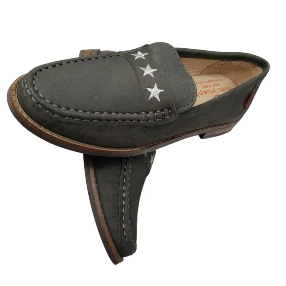 Marc Joseph | NIB Madison Gray Nobuck Silver Star Leather Loafers Girl's 2