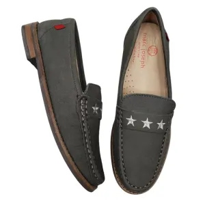 Marc Joseph | NIB Madison Gray Nobuck Silver Star Leather Loafers Girl's 2