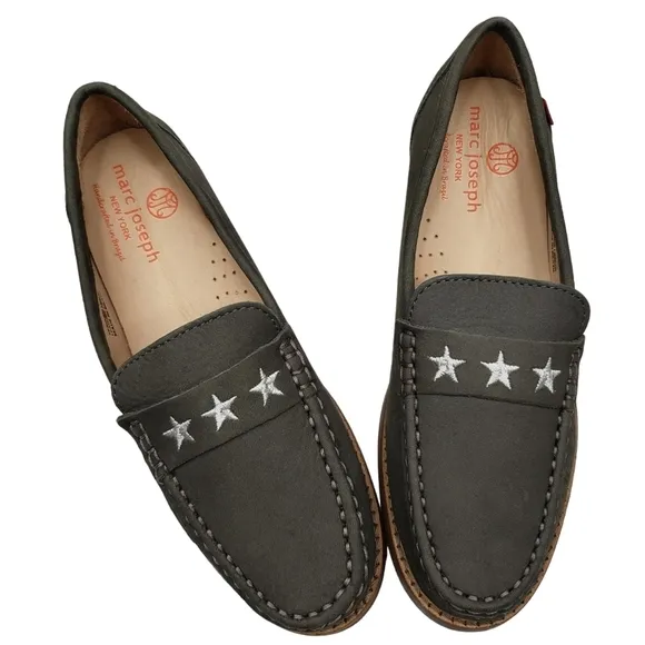 Marc Joseph | NIB Madison Gray Nobuck Silver Star Leather Loafers Girl's 2