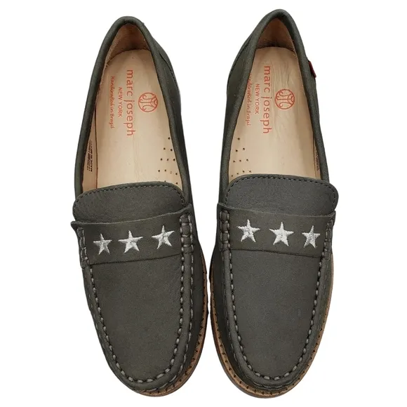 Marc Joseph | NIB Madison Gray Nobuck Silver Star Leather Loafers Girl's 2