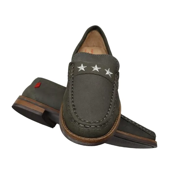 Marc Joseph | NIB Madison Gray Nobuck Silver Star Leather Loafers Girl's 2