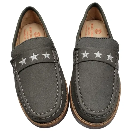 Marc Joseph | NIB Madison Gray Nobuck Silver Star Leather Loafers Girl's 2